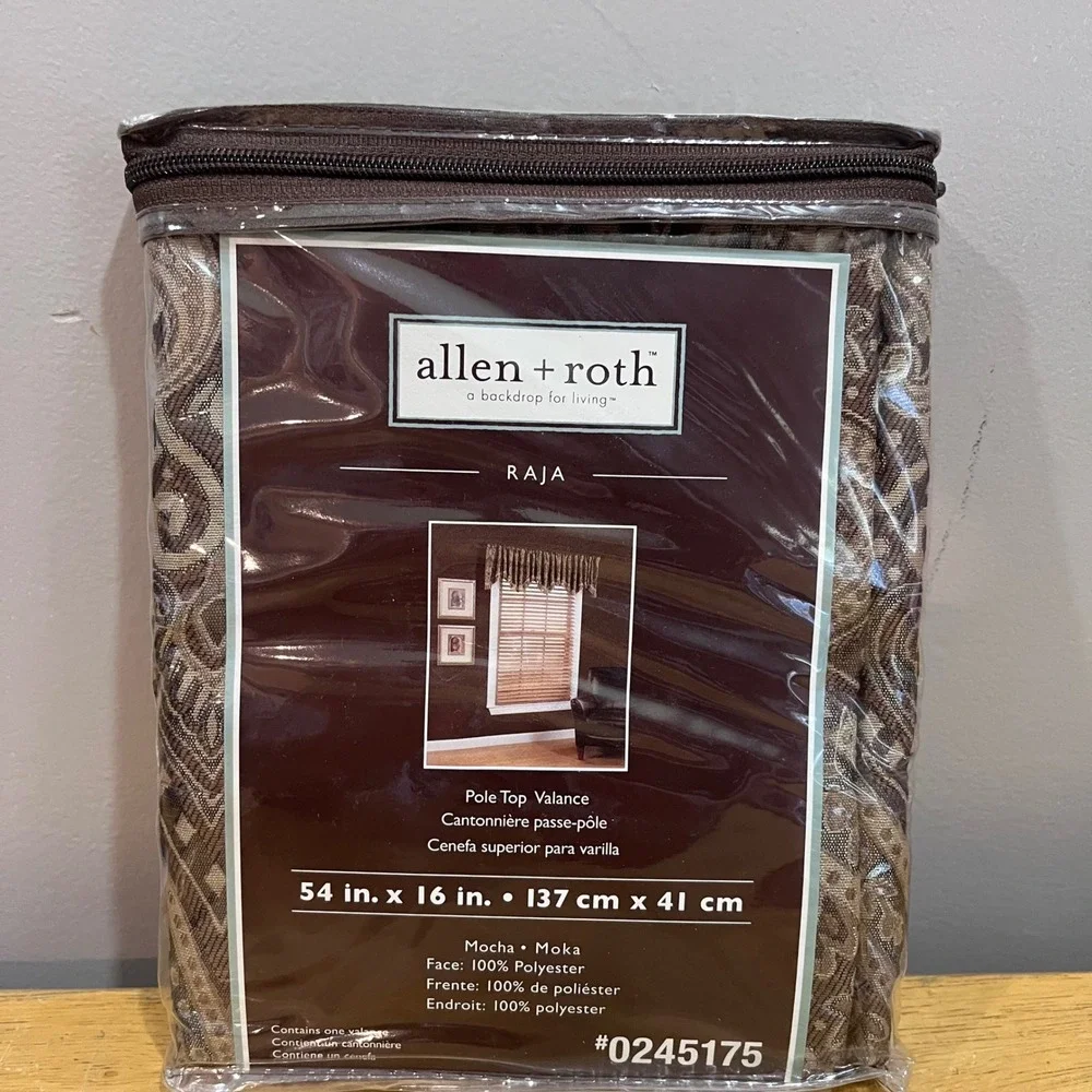 Allen + Roth Raja Mocha Pole Top Valance 54x16 Fringed Damask Window Treatment